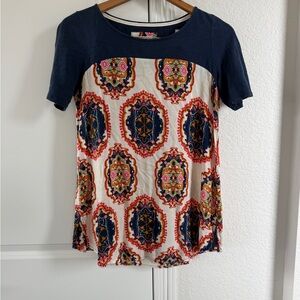 Meadow Rue Navy and Cream Patterned Top